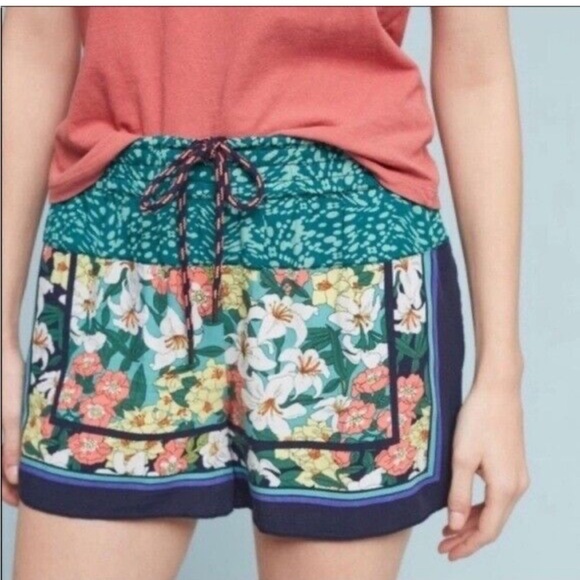 Hei Hei Pants - Anthropologie Hei Hei Floral Lotus Drawstring Tropical Blue Green Shorts